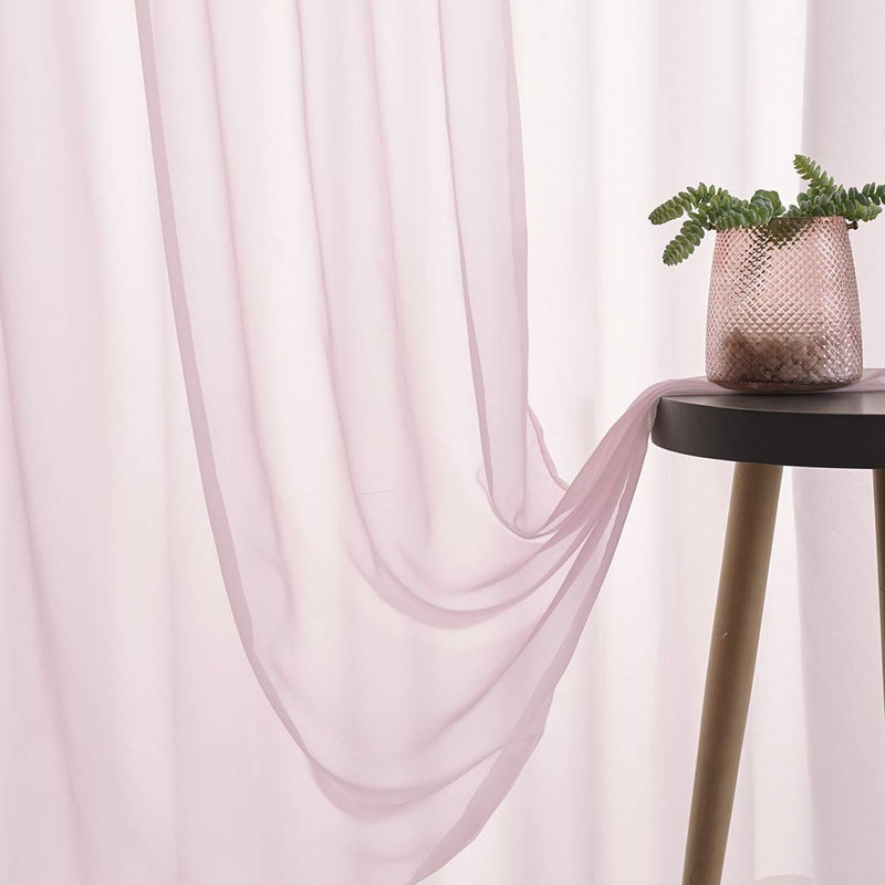 TOAVA DECO Christmas Christmas Pink Sheer Voile Curtains Translucent Solid Color Window Treatment 84 Inches Long Panels Rod Pocket Baby Pink Sheers for Bedroom Girls 2 Panels Set 52x84 - Image 4